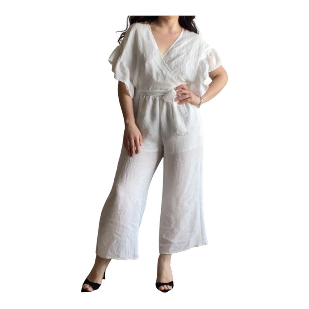 HYFVE White V-Neck Wrap Jumpsuit size S